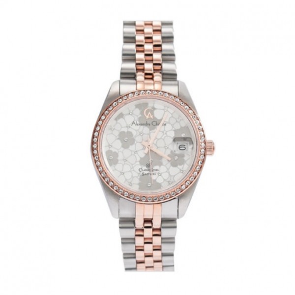 Alexandre Christie AC 5012 Silver Rosegold Flower White LDBTRSLRG